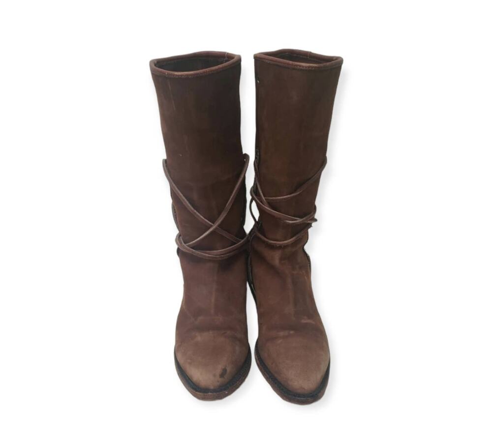 Adams Boots Brown Heeled w. Strings to Tie Around for Design - Size 8